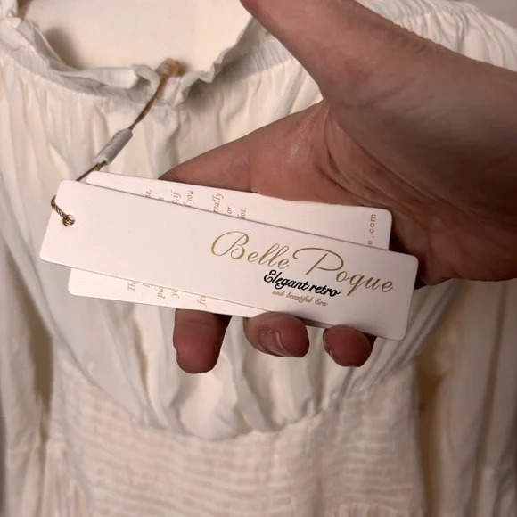 Belle Pogue White Smocked Waist Peasant Blouse Bell Sleeve Festival Top Sz 2XL - Picture 8 of 13